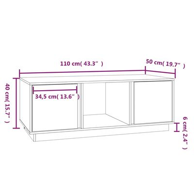 vidaXL Table basse Gris 110x50x40 cm Bois massif de pin