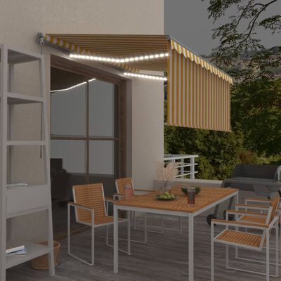 vidaXL Auvent manuel rétractable avec store LED 3x2,5 m Jaune et blanc