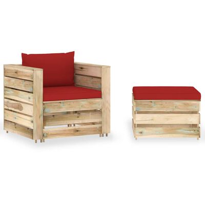 vidaXL Salon de jardin 2 pcs avec coussins Bois imprégné de vert