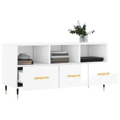 vidaXL Meuble TV Blanc brillant 102x36x50 cm Bois d'ingénierie