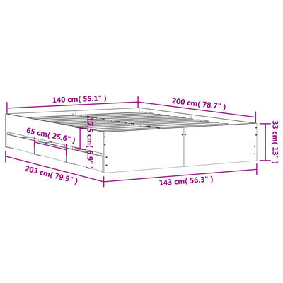 vidaXL Cadre de lit et tiroirs sonoma gris 140x200cm bois d'ingénierie