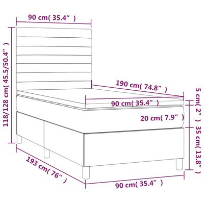 vidaXL Sommier à lattes de lit et matelas et LED Crème 90x190 cm Tissu