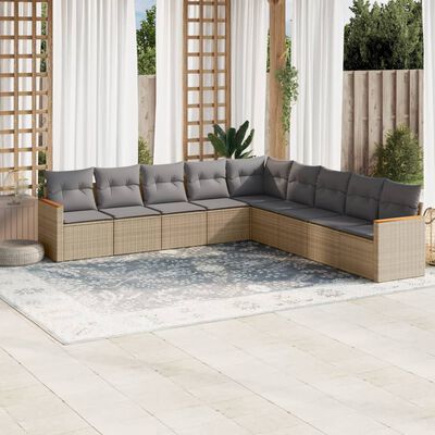 vidaXL Salon de jardin avec coussins 9 pcs beige résine tressée