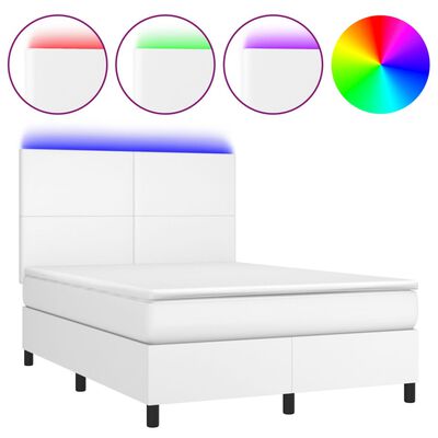 vidaXL Sommier à lattes de lit avec matelas et LED Blanc 140x190 cm