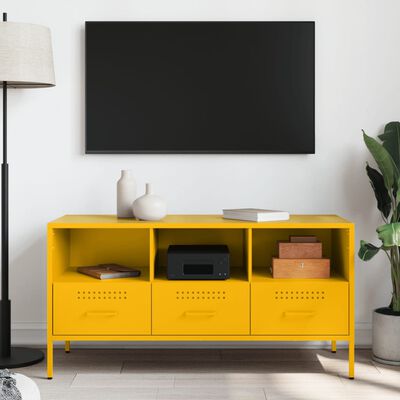 vidaXL Meuble TV jaune moutarde 100,5x39x50,5 cm acier