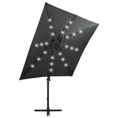 vidaXL Parasol de jardin en porte-à-faux avec mât et lumières LED