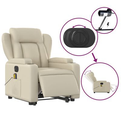 vidaXL Fauteuil inclinable de massage électrique crème similicuir