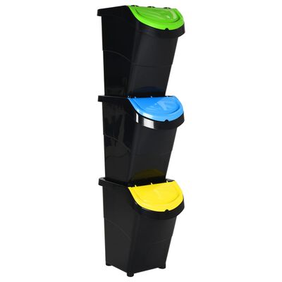 vidaXL Poubelles empilables avec couvercles 3 pcs noir PP 120 L