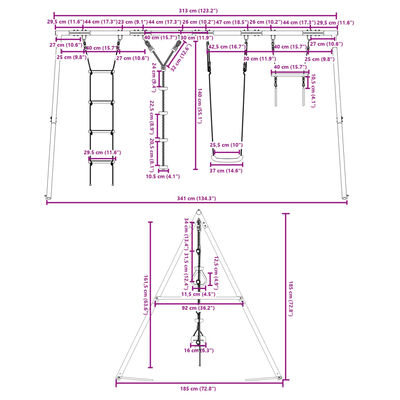 vidaXL Jeu extérieur de balançoire, trapèze échelle et corde à disque