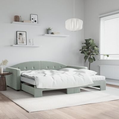 vidaXL Lit de jour et gigogne et matelas gris clair 100x200 cm velours