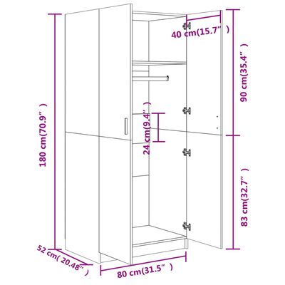 vidaXL Garde-robe Chêne sonoma 80x52x180 cm Bois d’ingénierie