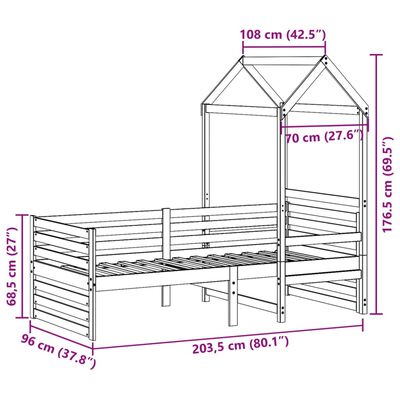 vidaXL Lit de jour avec toit sans matelas 90x200 cm bois massif