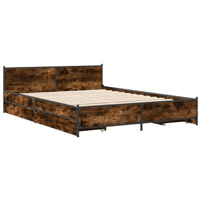 vidaXL Cadre de lit avec tiroirs sans matelas chêne fumé 135x190 cm