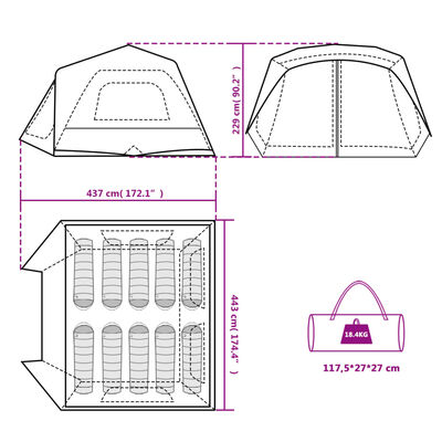 vidaXL Tente familiale avec LED 10 personnes libération rapide