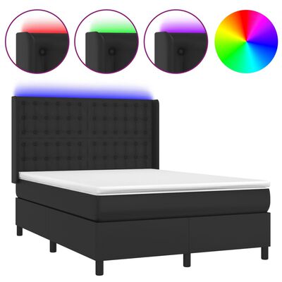 vidaXL Sommier à lattes de lit matelas LED Noir 140x200cm Similicuir