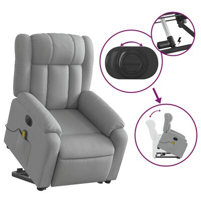 vidaXL Fauteuil inclinable de massage électrique Gris clair Tissu