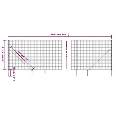 vidaXL Clôture en treillis métallique et ancrage anthracite 1,6x10 m