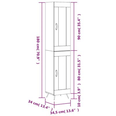 vidaXL Buffet haut Chêne marron 34,5x34x180 cm Bois d'ingénierie