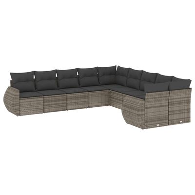 vidaXL Salon de jardin avec coussins 10 pcs gris résine tressée