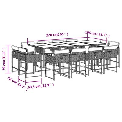 vidaXL Ensemble à manger de jardin coussins 13 pcs mélange beige rotin