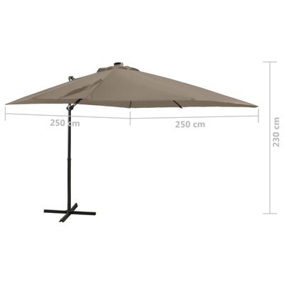 vidaXL Parasol de jardin en porte-à-faux et mât et lumières LED taupe