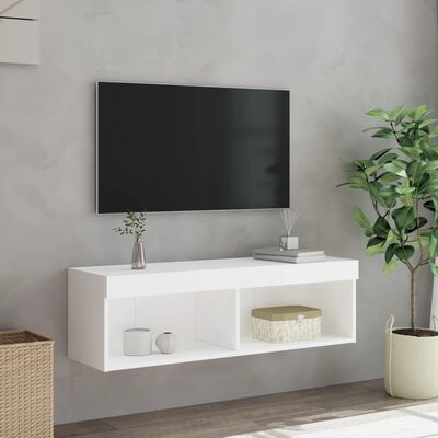 vidaXL Meuble TV avec lumières LED blanc 100x30x30 cm