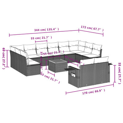 vidaXL Salon de jardin avec coussins 13 pcs noir résine tressée