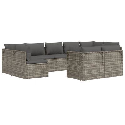 vidaXL Salon de jardin 9 pcs avec coussins Gris Résine tressée