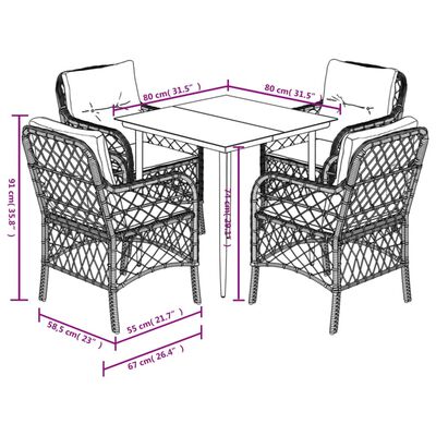 vidaXL Ensemble à manger de jardin coussins 5pcs Noir Résine tressée