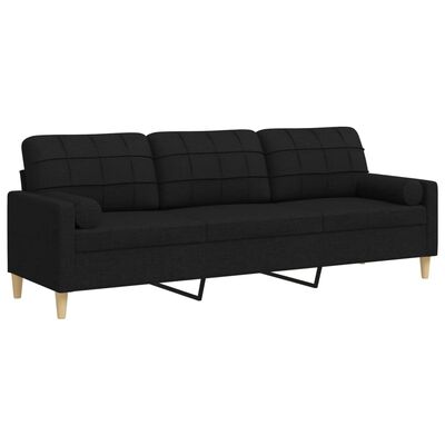 vidaXL Canapé 3 places avec oreillers décoratifs noir 210 cm tissu