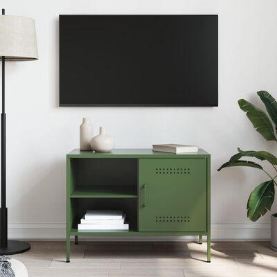 vidaXL Meuble TV vert olive 68x39x50,5 cm acier