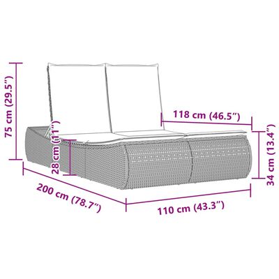 vidaXL Chaise longue double avec coussins gris clair résine tressée