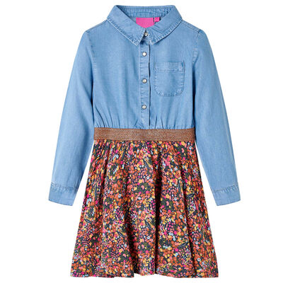 Robe pour enfants à manches longues bleu marine et bleu denim 140