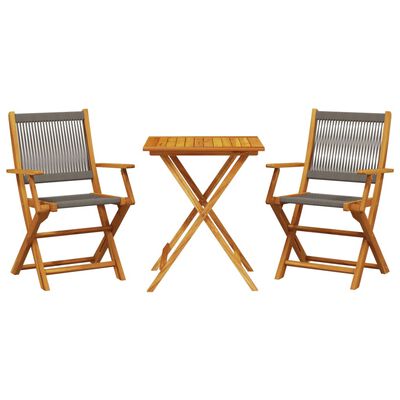 vidaXL Ensemble de bistro 3 pcs gris polypropylène et bois massif