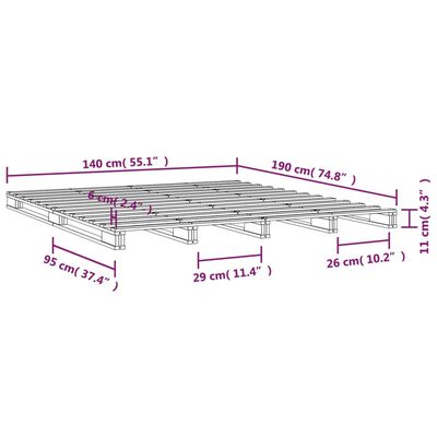 vidaXL Lit de palette Marron miel 140x190 cm Bois de pin massif