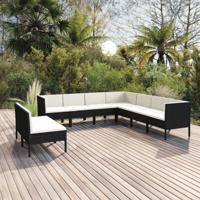 vidaXL Salon de jardin 9 pcs avec coussins Résine tressée Noir