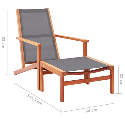 vidaXL Chaise de jardin et repose-pied Gris Eucalyptus et textilène