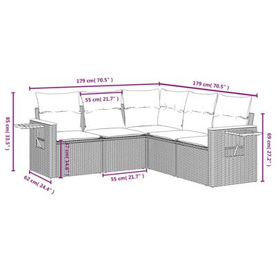 vidaXL Salon de jardin 5 pcs avec coussins noir résine tressée