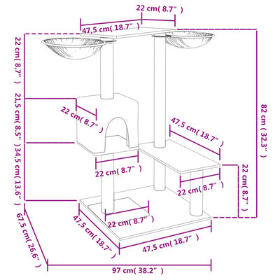 vidaXL Arbre à chat avec griffoirs gris foncé 82 cm