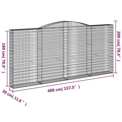 vidaXL Paniers à gabions arqués 2 pcs 400x30x180/200 cm Fer galvanisé