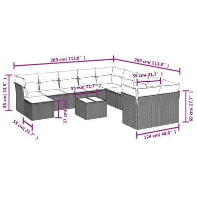 vidaXL Salon de jardin avec coussins 12 pcs gris résine tressée