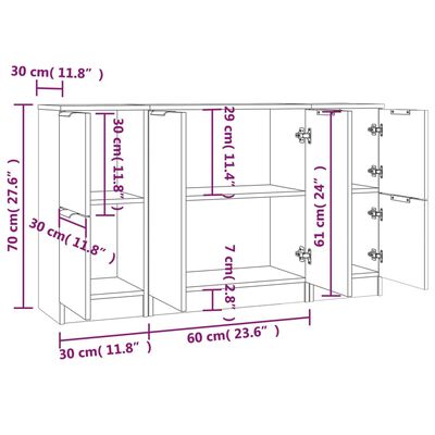 vidaXL Buffets 3 pcs Chêne fumé Bois d'ingénierie