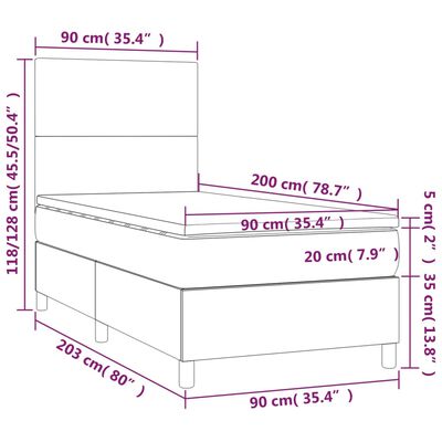 vidaXL Sommier à lattes de lit avec matelas et LED Gris foncé 90x200cm