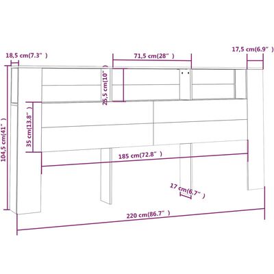 vidaXL Armoire de tête de lit Blanc 220x18,5x104,5 cm