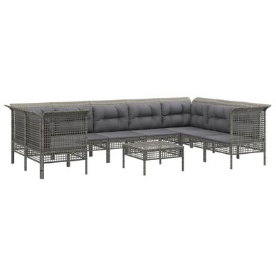 vidaXL Salon de jardin 9 pcs avec coussins Gris Résine tressée