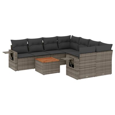 vidaXL Salon de jardin 9 pcs avec coussins gris résine tressée