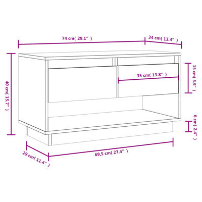 vidaXL Meuble TV Blanc 74x34x40 cm Bois de pin massif