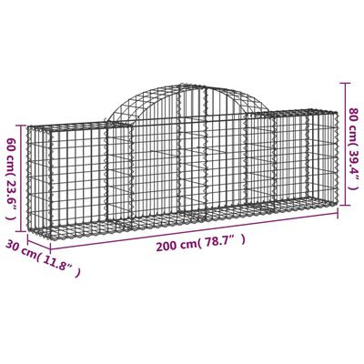 vidaXL Paniers à gabions arqués 8 pcs 200x30x60/80 cm Fer galvanisé