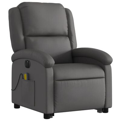 vidaXL Fauteuil inclinable de massage électrique gris cuir véritable