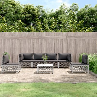 vidaXL Salon de jardin 7 pcs avec coussins blanc acier